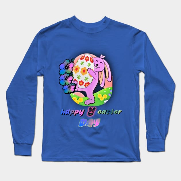 Happy Easter T-Shirt Bunny Rabbit Graphic Long Sleeve T-Shirt by luxardo ART